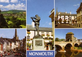 Vues de Monmouth avec au centre la statue de Rolls. - JPEG - 40.1 ko